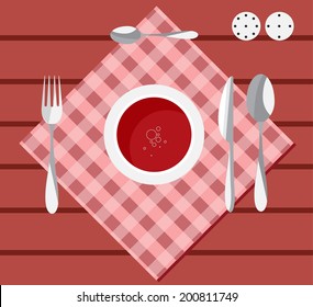 Table setting on wooden table 