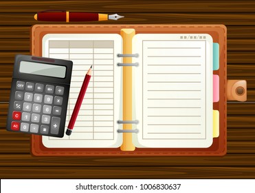 Configuración de tabla con la ilustración organizadora y calculadora
