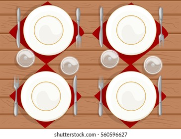 Table setting restaurant plates fork spoon mug glass.