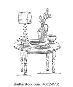 Table setting set. Flowers in the vase