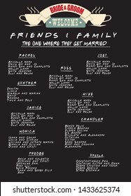 Table Setting or Sitting Map for Weddings guests-Coffee Theme. 