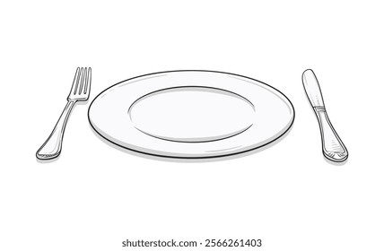 Table Setting Sketch, Fork, Knife and Plate.