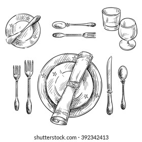 Table setting  Vector sketch 