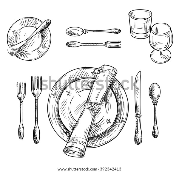 Table Setting Vector Sketch Stock Vector Royalty Free