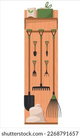 table with shelves for a gardener with tools, flowers and a sink