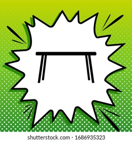 Table sign. Black Icon on white popart Splash at green background with white spots. Illustration.
