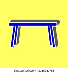 Signo de tabla. Icono azul con trazo blanco en 3d en fondo amarillo. Ilustración.