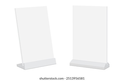 Table Sign Stand, Sign Holder, Isolated On White Background, Front And Side View. Vector Illustration