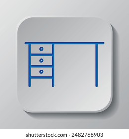 Table simple icon vector. Flat design. Paper cut design. Cutted blue symbol with shadow. Gray badge button, gray background.ai