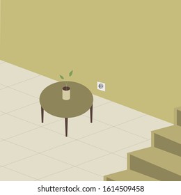 a table with a small pot on it. japan illustration. japan vibes. vector illustration. interior illustration