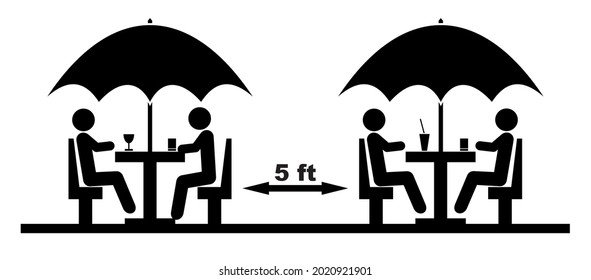 Table Spacings In Public Dining Rooms, Social Distancing 5 Ft, Black Color, Vector Icon,