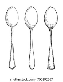 Table spoons set vector. Hand drawing