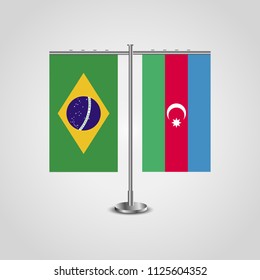 Table stand with flags of Brazil and Azerbaijan.Two flag. Flag pole. Symbolizing the cooperation between the two countries. Table flags
