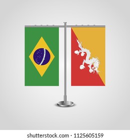 Table stand with flags of Brazil and Butane.Two flag. Flag pole. Symbolizing the cooperation between the two countries. Table flags
