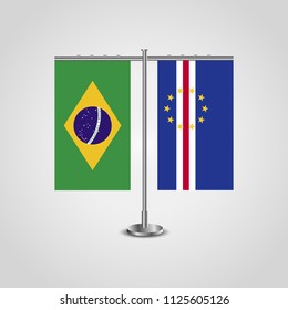 Table stand with flags of Brazil and Cape Verde.Two flag. Flag pole. Symbolizing the cooperation between the two countries. Table flags
