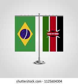 Table stand with flags of Brazil and Kenya.Two flag. Flag pole. Symbolizing the cooperation between the two countries. Table flags