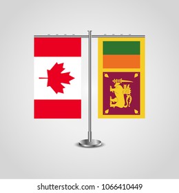 Table stand with flags of Canada and Sri Lanka.Two flag. Flag pole. Symbolizing the cooperation between the two countries. Table flags