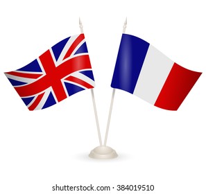 Table stand with flags of England and France. Symbolizing the cooperation between the two countries. flag icons. Two flag vector. flag pole. 