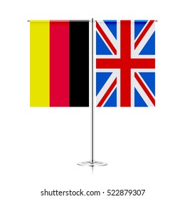 table stand with flags of germany and great britain. symbolizing the cooperation between the two countries. vector table flags