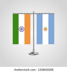 Table stand with flags of India and Argentina.Two flag. Flag pole. Symbolizing the cooperation between the two countries. Table flags