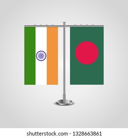 Table stand with flags of India and Bangladesh.Two flag. Flag pole. Symbolizing the cooperation between the two countries. Table flags