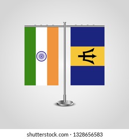 Table stand with flags of India and Barbados.Two flag. Flag pole. Symbolizing the cooperation between the two countries. Table flags