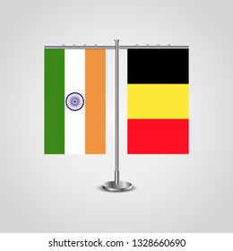 Table stand with flags of India and Belgium.Two flag. Flag pole. Symbolizing the cooperation between the two countries. Table flags