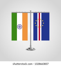 Table stand with flags of India and Cape Verde.Two flag. Flag pole. Symbolizing the cooperation between the two countries. Table flags
