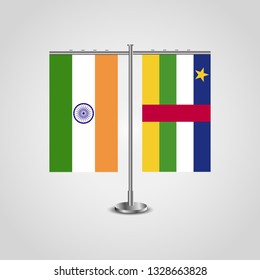 Table stand with flags of India and Central African Republic.Two flag. Flag pole. Symbolizing the cooperation between the two countries. Table flags
