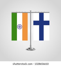 Table stand with flags of India and Finland.Two flag. Flag pole. Symbolizing the cooperation between the two countries. Table flags