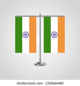 Table stand with flags of India and India.Two flag. Flag pole. Symbolizing the cooperation between the two countries. Table flags