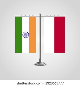 Table stand with flags of India and Indonesia.Two flag. Flag pole. Symbolizing the cooperation between the two countries. Table flags