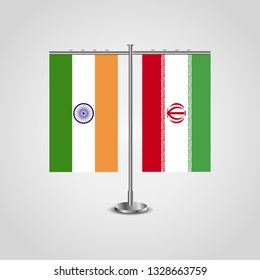 Table stand with flags of India and Iran.Two flag. Flag pole. Symbolizing the cooperation between the two countries. Table flags