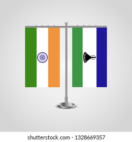 Table stand with flags of India and Lesotho.Two flag. Flag pole. Symbolizing the cooperation between the two countries. Table flags