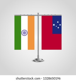 Table stand with flags of India and Samoa.Two flag. Flag pole. Symbolizing the cooperation between the two countries. Table flags