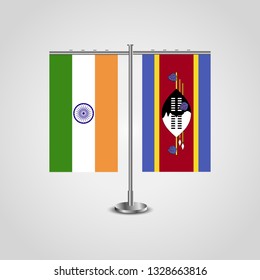 Table stand with flags of India and Swaziland.Two flag. Flag pole. Symbolizing the cooperation between the two countries. Table flags