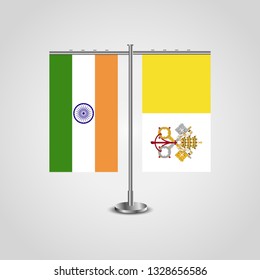 Table stand with flags of India and Vatican.Two flag. Flag pole. Symbolizing the cooperation between the two countries. Table flags