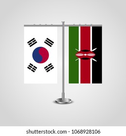 Table stand with flags of South Korea and Kenya.Two flag. Flag pole. Symbolizing the cooperation between the two countries. Table flags