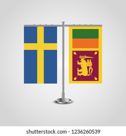 Table stand with flags of Sweden and Sri Lanka.Two flag. Flag pole. Symbolizing the cooperation between the two countries. Table flags