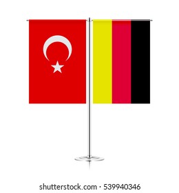 table stand with flags of turkey and germany. symbolizing the cooperation between the two countries. vector table flags
