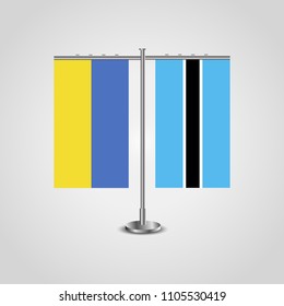 Table stand with flags of Ukraine and Botswana.Two flag. Flag pole. Symbolizing the cooperation between the two countries. Table flags