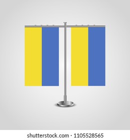 Table stand with flags of Ukraine and Ukraine.Two flag. Flag pole. Symbolizing the cooperation between the two countries. Table flags