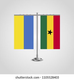 Table stand with flags of Ukraine and Ghana.Two flag. Flag pole. Symbolizing the cooperation between the two countries. Table flags