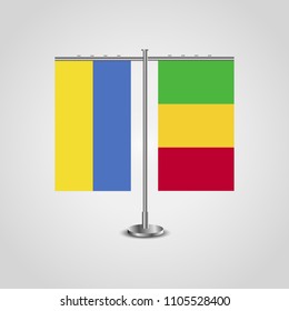 Table stand with flags of Ukraine and Mali.Two flag. Flag pole. Symbolizing the cooperation between the two countries. Table flags