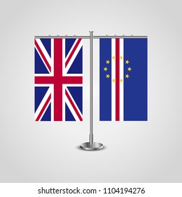 Table stand with flags of United Kingdom and Cape Verde.Two flag. Flag pole. Symbolizing the cooperation between the two countries. Table flags