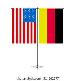 table stand with flags of usa and germany. symbolizing the cooperation between the two countries. vector table flags