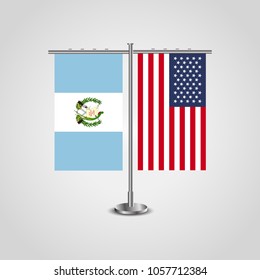 Table stand with flags of USA and Guatemala.Two flag vector. flag pole.Symbolizing the cooperation between the two countries.Vector table flags