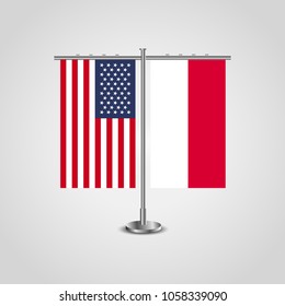 Table stand with flags of USA and Monaco.Two flag vector. flag pole.Symbolizing the cooperation between the two countries.Vector table flags