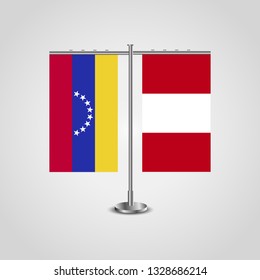 Table stand with flags of Venezuela and Peru. Two flag. Flag pole. Symbolizing the cooperation between the two countries. Table flags