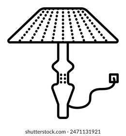 Table, standard, floor lamp with shade, light fixture, single vector black line icon, editable stroke, pixel perfect, outline monochrome sign